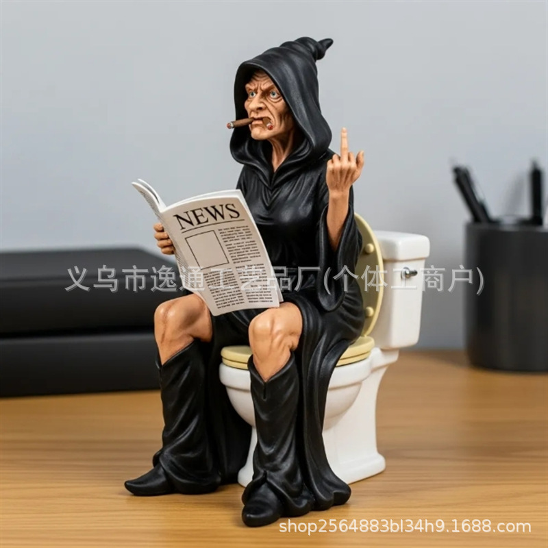 跨境新款Toilet Grim Reaper Statue厕所死神雕像万圣节家居装饰|undefined