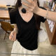 European plus size Loose V-neck Linen Short-sleeved T-shirt Women's Summer 2025 New Western Style Unique Chic Slim Top
