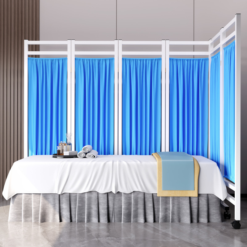 Medical Screen Hospital Medical Iron Fabric Partition Folding Screen Health Room Clinic Beauty Sliding Mobile Folding with Wheels