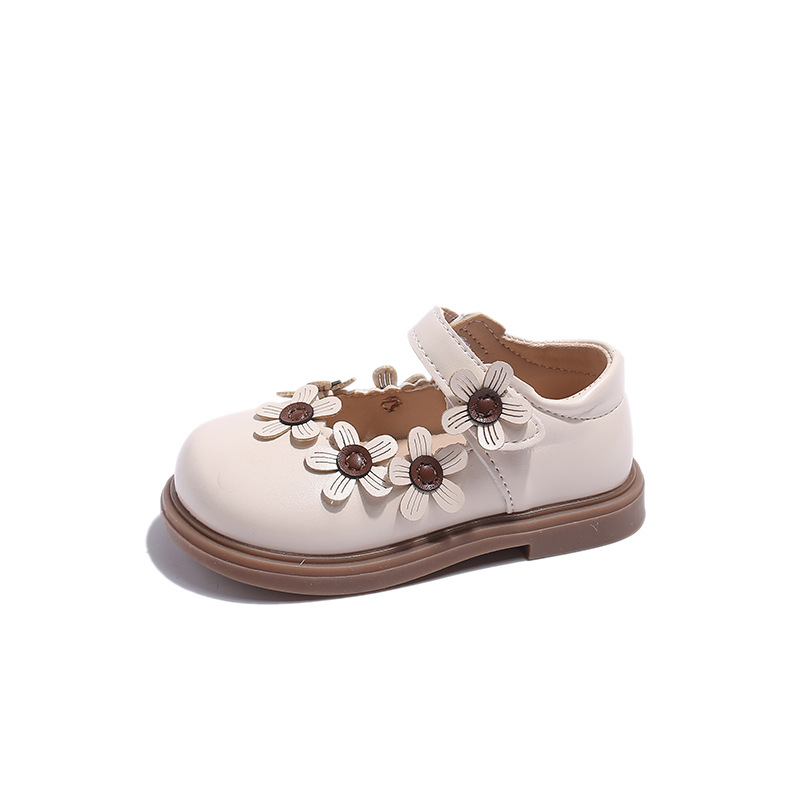 Zapatos de cuero para niñas 2025 primavera y otoño nuevos zapatos de princesa de flores para niños pequeños y medianos zapatos de suela blanda para niñas zapatos de guisantes para bebés