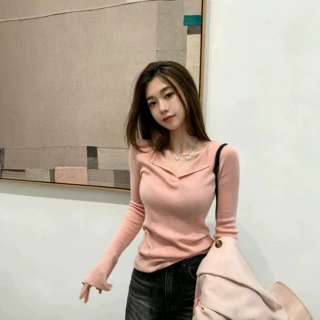 大朗源头毛衣厂早秋新款翻领针织打底衫修身显瘦韩系百搭内搭上衣