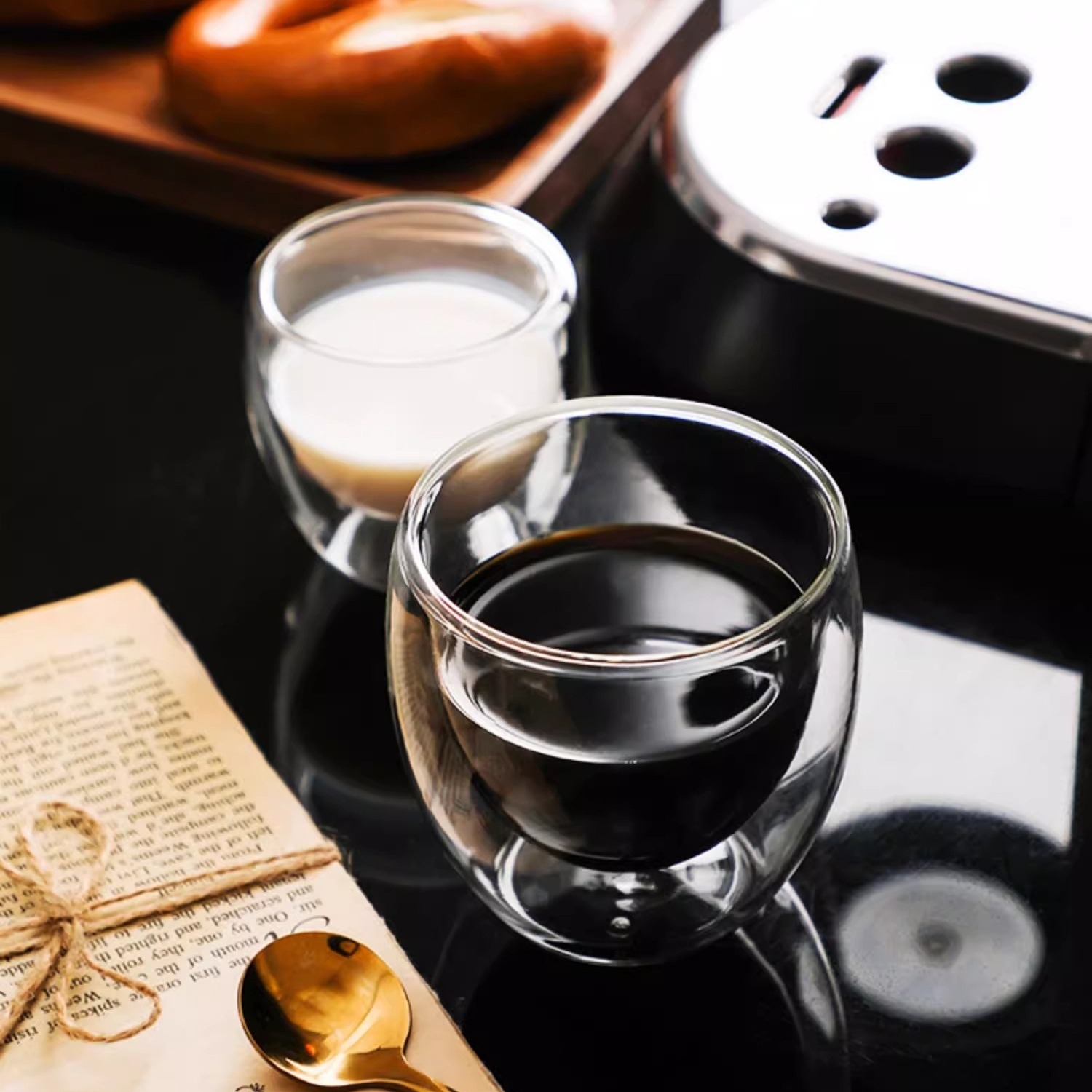 Taza de vidrio con aislamiento de doble capa de borosilicato taza de leche en forma de huevo taza de café taza de jugo de vidrio