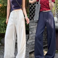 白色亚麻阔腿裤女夏薄款透气休闲裤老钱垂感直筒裤显瘦宽松
