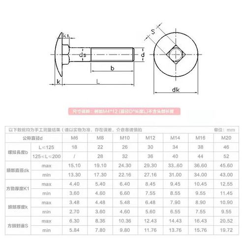 Galvanized carriage bolts, carriage screws, shelf screws, round head square neck screws M4M5M6M8M10M12