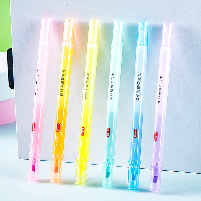 HD24-6 PC 6-color de doble cabeza borrable resaltador estudiante papelería DIY Diario pluma marcado incorrecto pluma de marcado borrable y cambiable