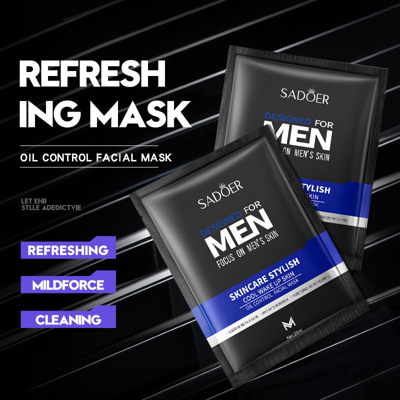Cross-Border Spot Men's Facial Mask Sadoer Cool Oil Control Hydrating Moisturizing Mask Export Factory Direct Sales