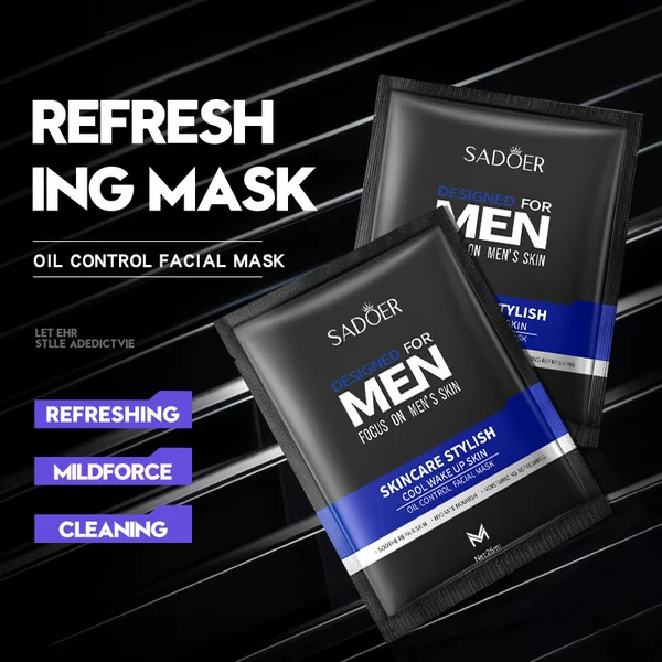 Cross-Border Spot Men's Facial Mask Sadoer Cool Oil Control Hydrating Moisturizing Mask Export Factory Direct Sales