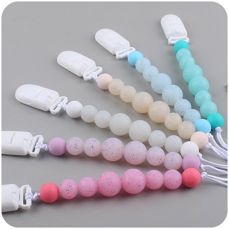 Suministros para bebés cristal impreso Cadena de chupete calmante bebé cuentas de silicona mordedura de pegamento molar cadena anti-gota Nuevo