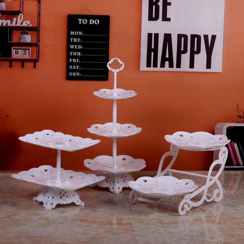 Decoración de cumpleaños soporte de postre estante de exhibición de estilo europeo comida fría mesa de descanso de té de plástico pastel bandeja de postre estante