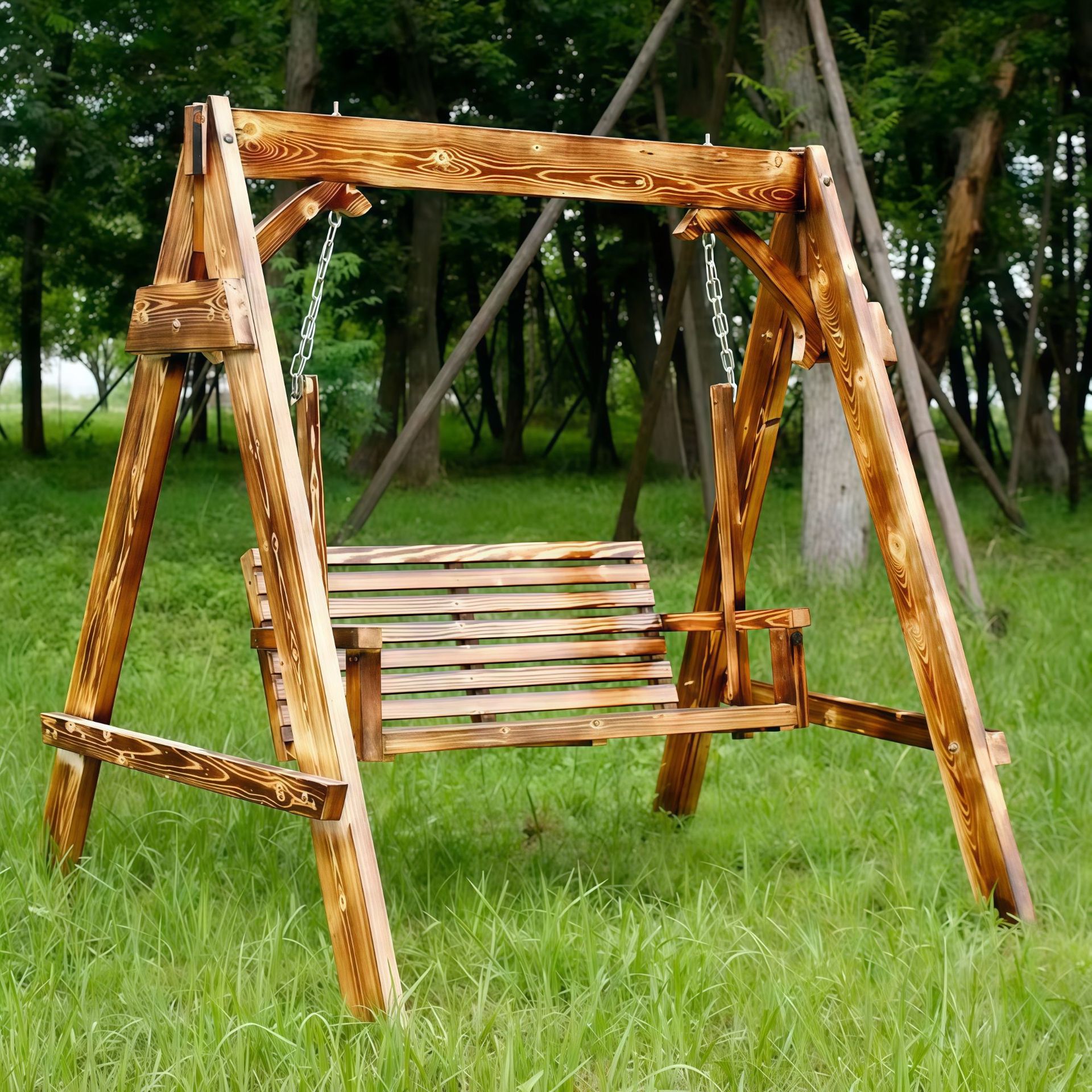 Садовые качели деревянные карбонизированные