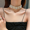 Crystal, necklace from pearl, short retro choker, European style, internet celebrity