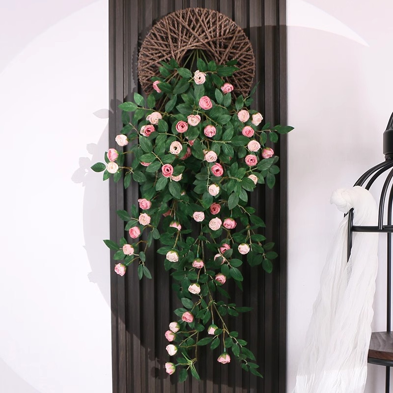 Simulación transfronteriza rosa colgada en la pared de plástico artificial de flores藤 acondicionado de aire acondicionado de pared de hogar orquídea colgante de orquídea decorada planta de藤