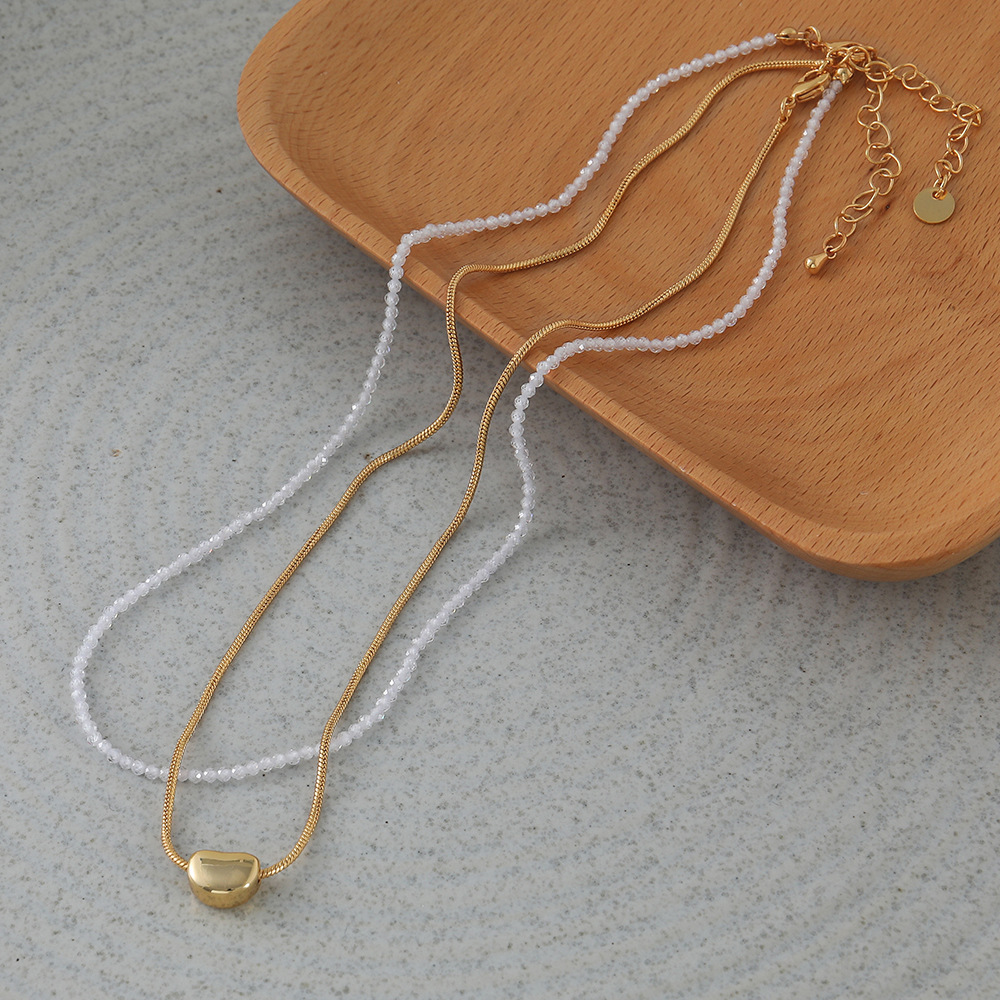 Linglang Handmade Natural Stone Beaded Necklace Colorful Layered Necklace Clavicle Chain Stacked Jewelry for Girls