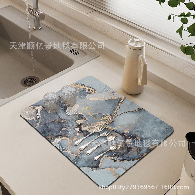 珪藻泥大理石紋台面水切りマット洗面台テーブルカウンター吸水マット食器乾燥マット断熱|undefined