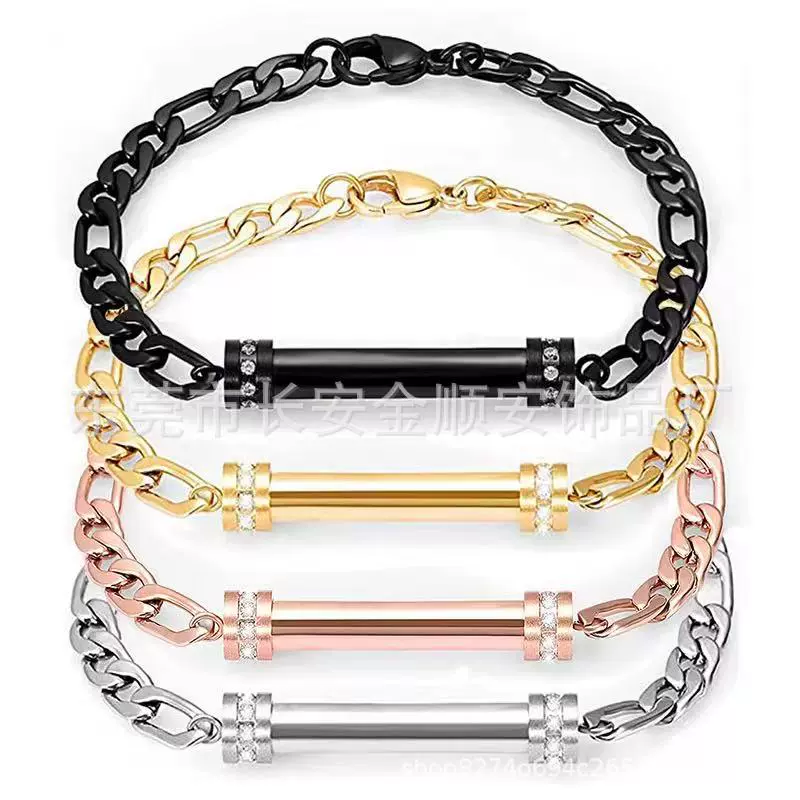 跨境欧美钛钢女士镶钻手链18K真空电镀玫瑰金手链纪念骨灰盒