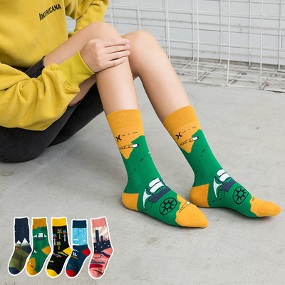 [Men and women section]Medium hose Korean Edition ins Chaopai Pure cotton socks fashion leisure time Couple socks Exorcism