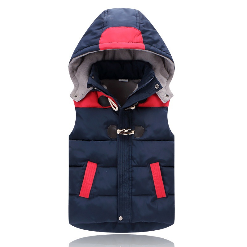 2024 otoño e invierno ropa infantil cuerno hebilla engrosada chaleco de niño estilo británico comercio exterior niños abajo chaleco de algodón con capucha fuera