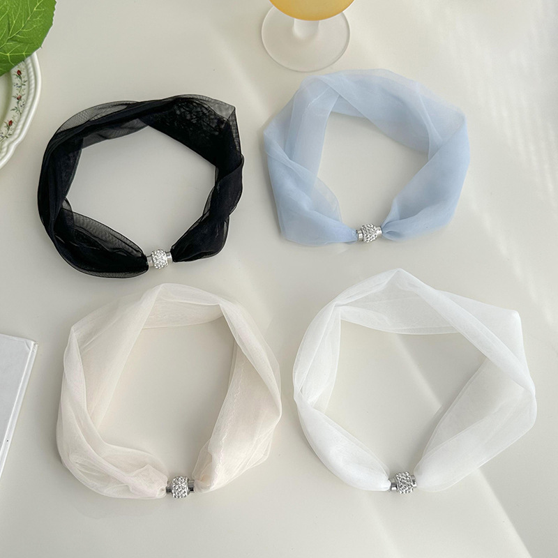 Brazo de encaje para mujeres de verano simple colgante de perlas bufandas de malla bufandas de seda decorativas transpirables