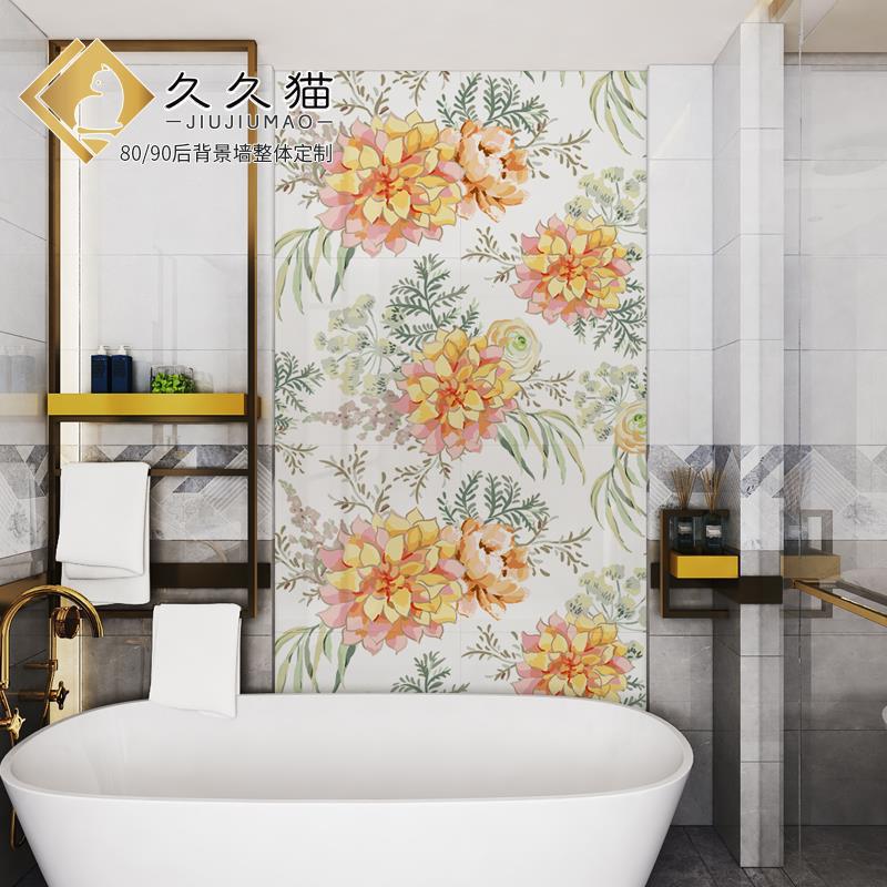 浴室瓷砖拼图卫生间厕所马桶背景墙植物花全瓷拼花厨房艺术墙面砖