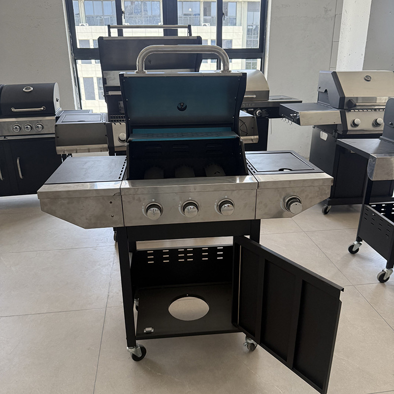 Barbacoa de acero inoxidable para el hogar transfronterizo grande para acampar con horno lateral, estufa de gas, parrilla de gas licuado al aire libre al por mayor