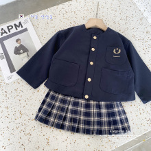 【特价清仓不退换】亲子装jk学院风徽章制服外套格子百褶裙套装
