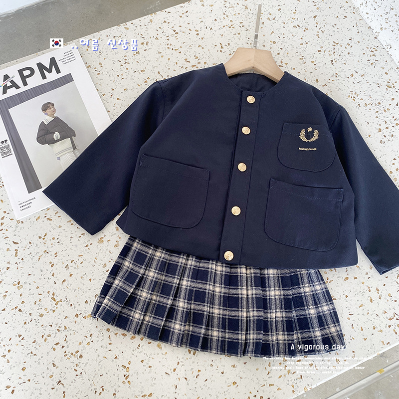 【特价清仓不退换】亲子装jk学院风徽章制服外套格子百褶裙套装