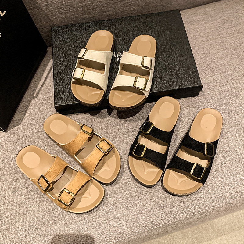 Cross-Border Thick-Soled Slippers for Women, Casual Outer Wear, Buckle Anti-Slip Soft-Soled Summer Boken Beach Slippers