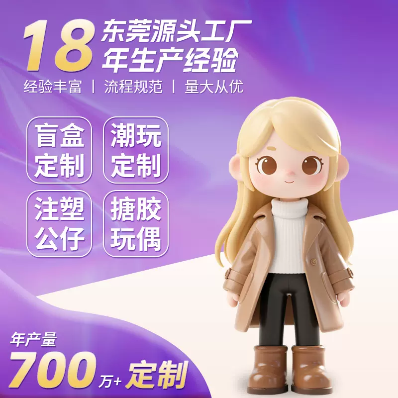 盲盒公仔定制pvc注塑卡通手办搪胶定制工厂玩偶小挂件