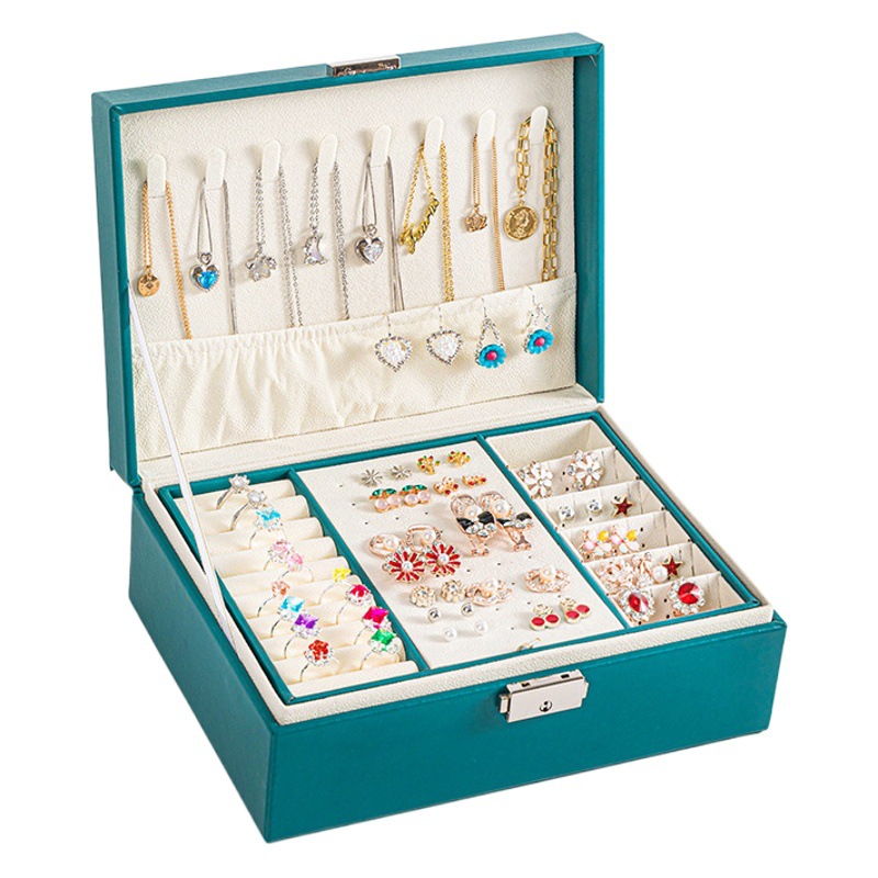Doble capa de estilo europeo de gran capacidad caja de almacenamiento de joyas pendientes collar anillo joyería caja de joyería