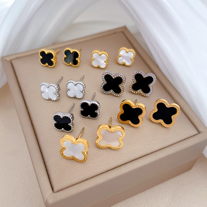 [Acero de titanio de todo el cuerpo] fritillary Lucky Grass pendientes minimalistas pendientes fríos para hombres y mujeres pendientes de banquete de temperamento personalizado