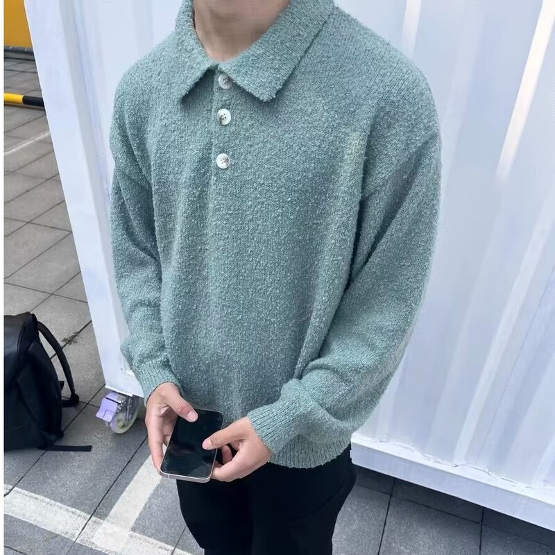 American Cleanfit Retro Loop Yarn Polo Collar Knitwear Men's Autumn and Winter Lazy High-End Boxy Knitwear