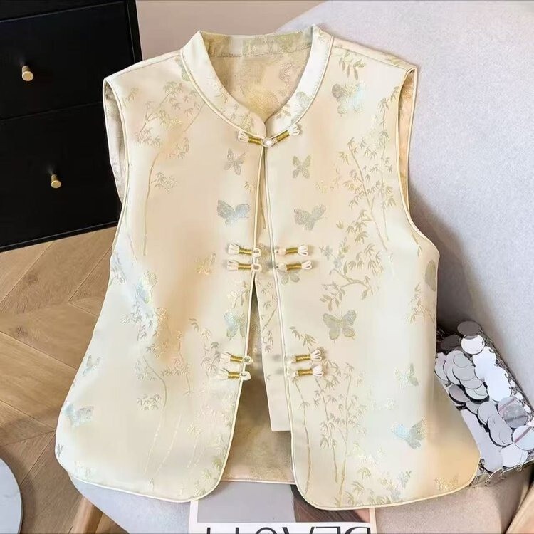 New Chinese-style buttoned jacquard butterfly vest for women, spring and autumn, national style sleeveless jacket with a stylish and sophisticated feel New Chinese-style buttoned jacquard butterfly vest for women, spring and autumn, national style sleeveless jacket with a stylish and sophisticated feel
