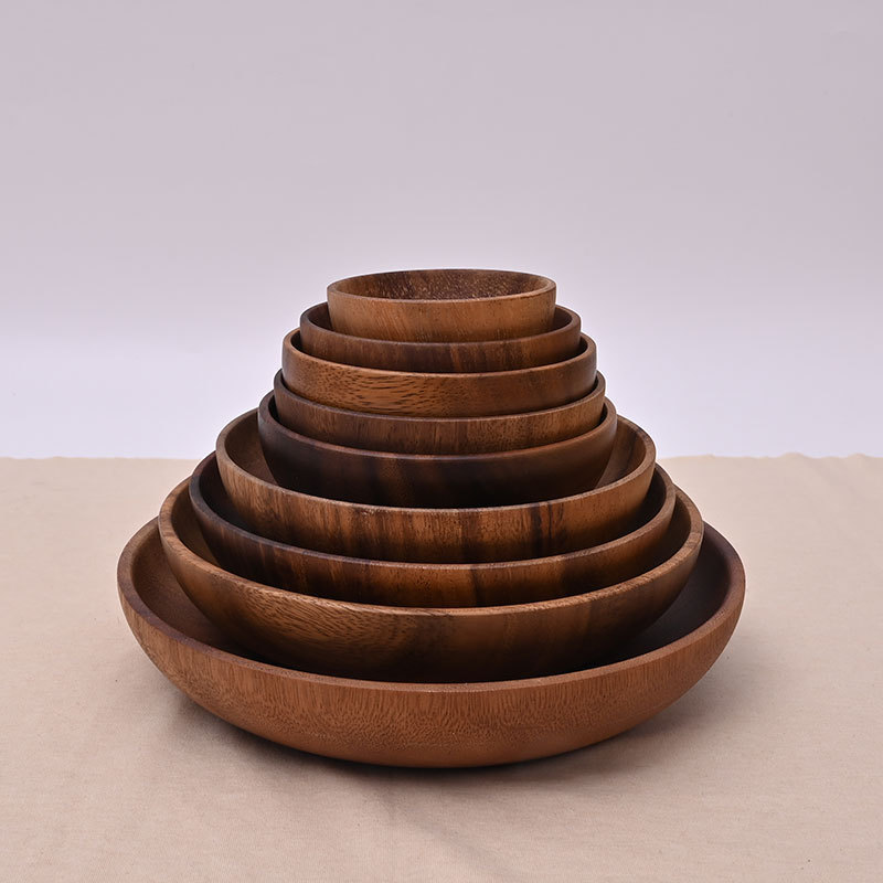 Origin and Supply: Acacia Wood Round Fruit Plate, Deep Plate, Solid Wood Sauce Dish, Small Wooden Creative Dumpling Plate, Carefully Selected
