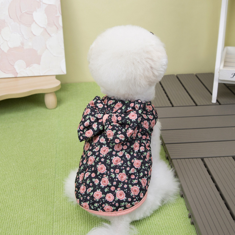 宠物服装小型犬狗衣服猫咪秋冬保暖舒适新款批发25碎花蝴蝶结棉衣|undefined