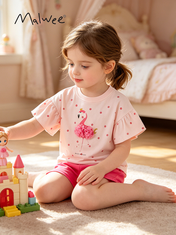 Malwee transfronterizo nuevo estilo europeo y americano conjunto de empalme para niños transpirable y cómodo juego de dos piezas para chicas