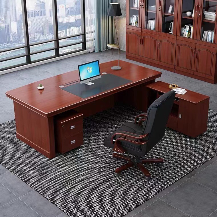 陝西新中式油漆老闆桌 貼實木皮大班台時尚經理主管桌椅簡約現代