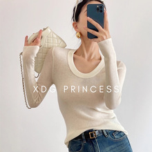 港米服饰/2026春新款 U领30羊毛15色打底毛衣女针织修身套头毛衣