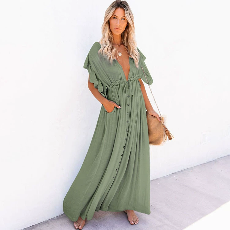 bikini cover up pants Sexy Bikini Cover-ups Long  Tunic Casual Summer Beach Dress Elegant Women Plus Size Beach Wear Swim Suit Cover Up mesh bikini cover up