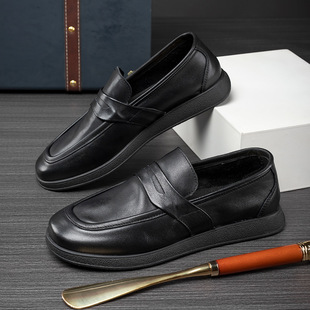 Men's Summer Casual Slip-on Lazy Shoes Non-Lace-Up Breathable All-Match Loafers Genuine Leather Trendy Shoes for Men