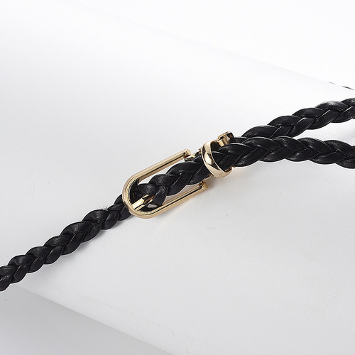 Korean Style Fashion Women's Tied Decoration Weaving Candy Color Small Leather Belt Simple Personality Clasp Belt