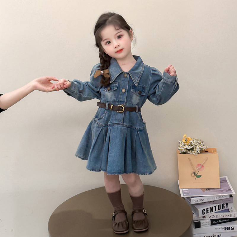 女童春秋牛仔裙2025新款网红收腰连衣裙儿童韩版早秋牛仔公主裙潮|undefined