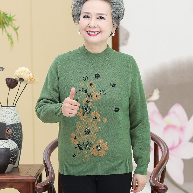 Зимний свитер толстый свитер для пожилых женщин бабушки полувысокий воротник нижний свитер плюс большой размер свободный топ мамы