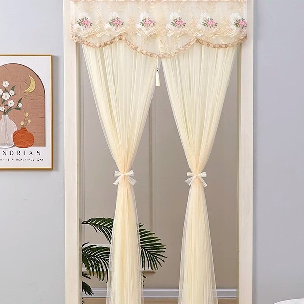 No-Punch Mosquito-Proof Door Curtain Fabric Gauze Curtain Bedroom Lace Door Curtain Partition Anti-Privacy Curtain Hanging Double-Layer Curtain