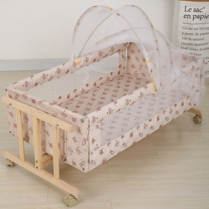 Baby Rocking Cradle Bed Baby Small Rocking Nest Newborn Baby Supplies Sleeping Basket Solid Wood Rocking Bed to Coax Sleep I-Shaped Rocking Bed