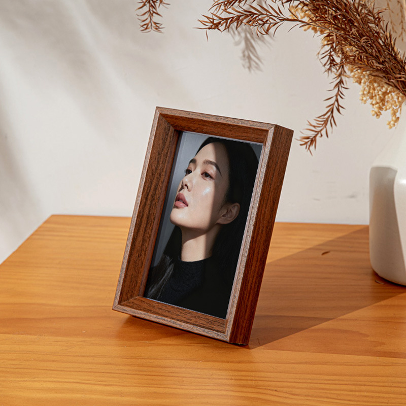 Walnut Color Photo Frame 6-Inch 710A4 Three-Dimensional Display Stand High-End Wedding Certificate Wall-Mounted Photo Frame Wooden