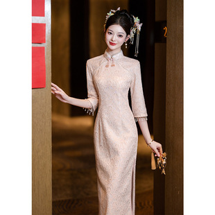 Pink New Chinese Cheongsam Toast Dress Bride 2024 New Young Wedding Engagement Dress Women's High-end Sense
