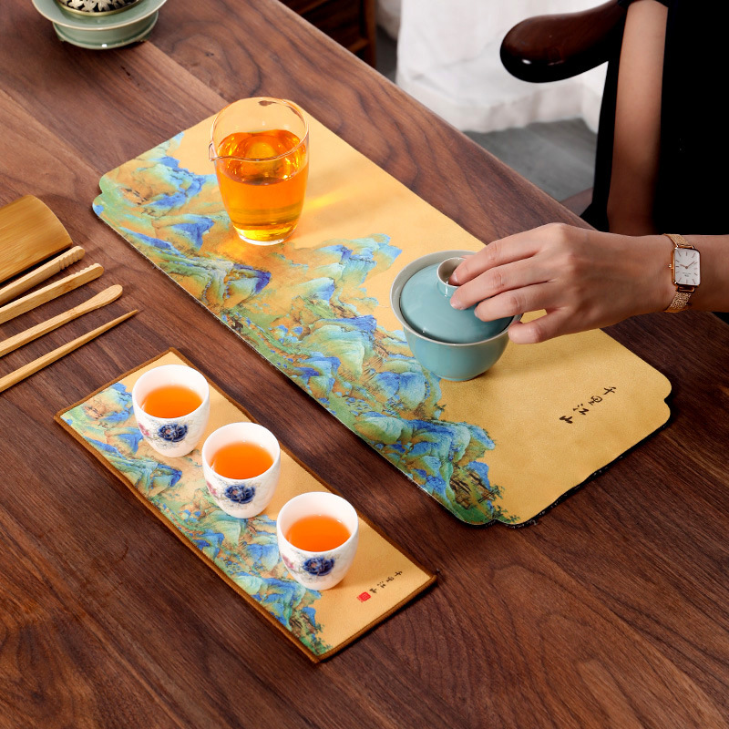 Nuevo estilo chino pequeña estera de té toalla de té seca estera Kung Fu juego de té accesorios engrosada estera de aislamiento tetera Placa de té estera