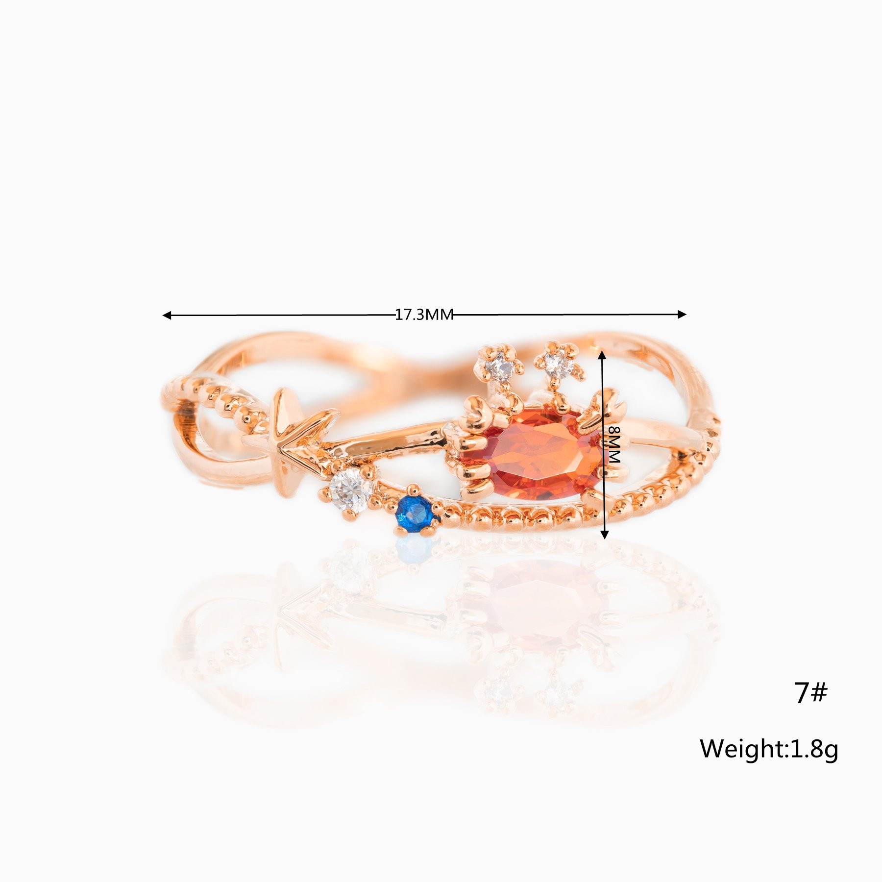 INS Style Marine Animal Ring Fresh Cute Crab Seahorse Color Zircon Ring Bracelet in Stock