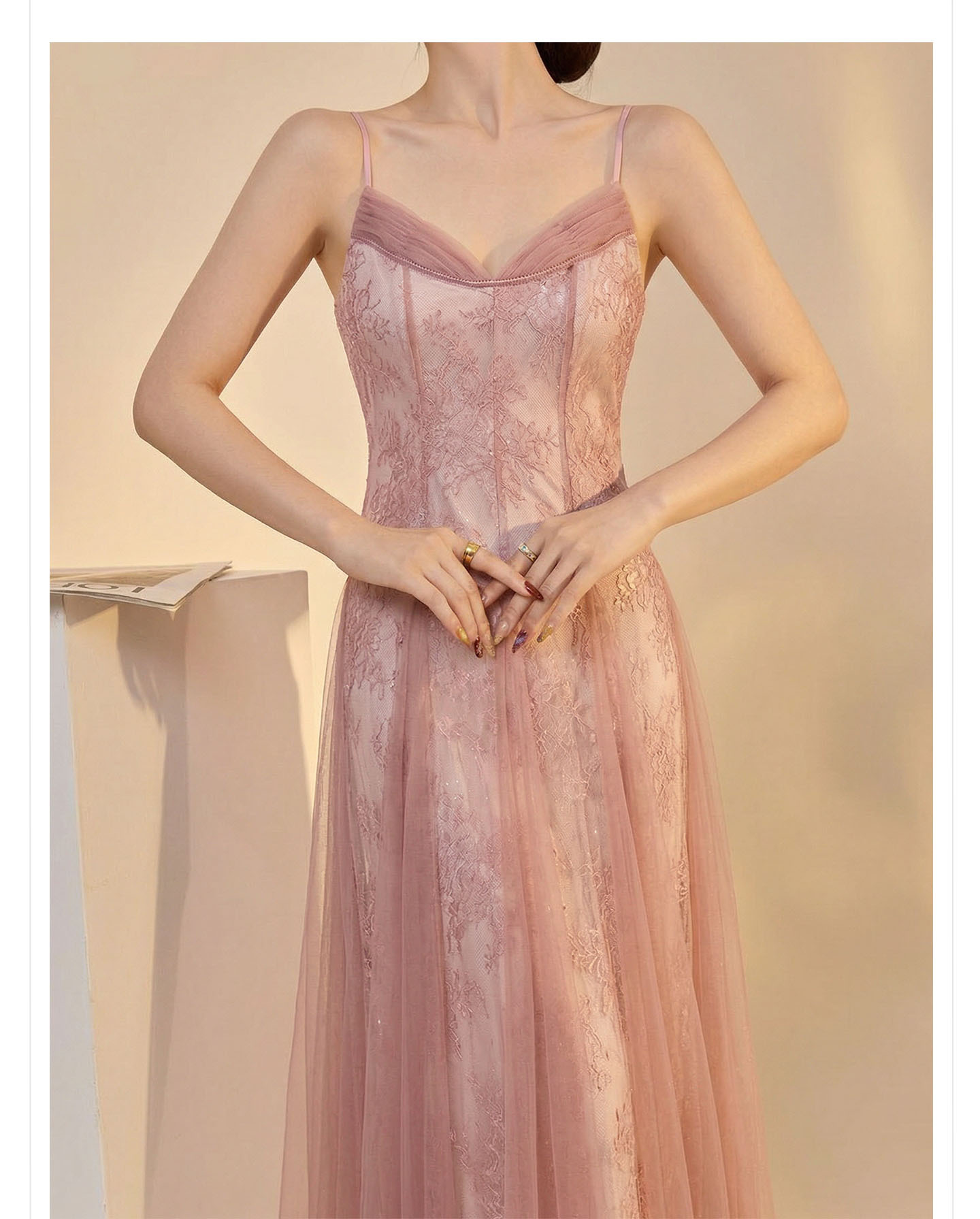 Váy maxi ren lụa dây mảnh nhiều tầng phong cách Trung Hoa hiện đại — Bột yêu đào chi tiết 3