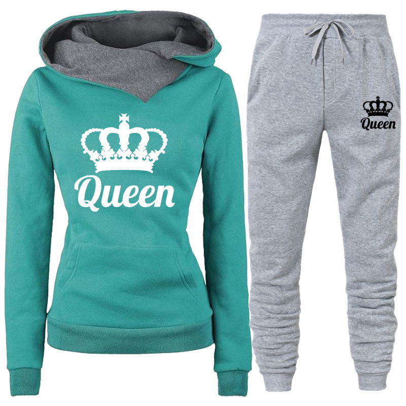 Zweiteiliger Trainingsanzug mit QUEEN-Print für Damen (Frühling/Herbst): Sweatshirt und Jogginghose_voghion.com